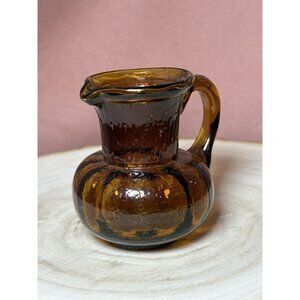 Vintage Amber Art Glass Mini Pitcher Hand Blown MCM Swirl Creamer